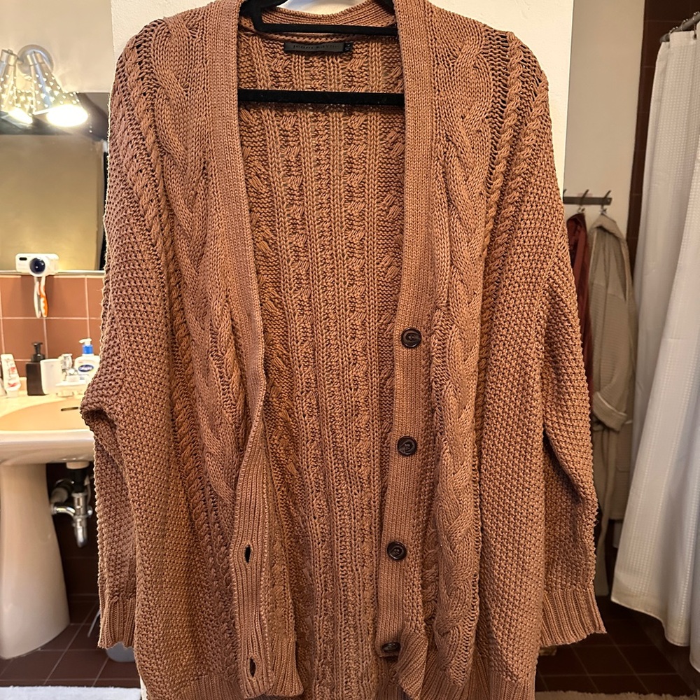 Jenni Kayne 100% Cotton Brown Cable Knit Cardigan Sweater